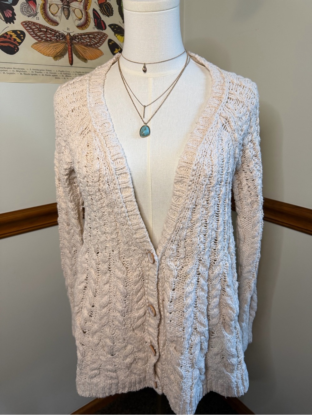 Free People Open-Knit Button Cardigan in Cream